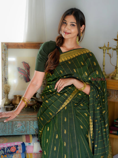 Dark Moss Green AMBI Handloom COTTON Saree