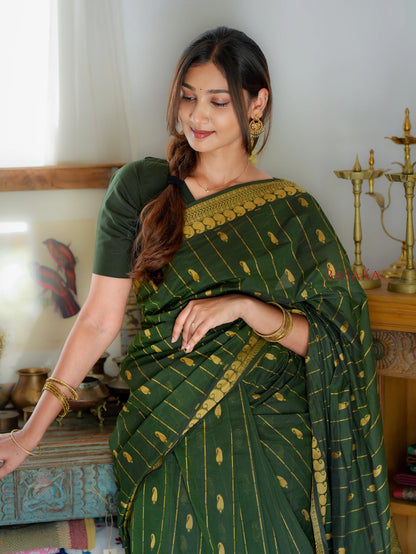 Dark Moss Green AMBI Handloom COTTON Saree