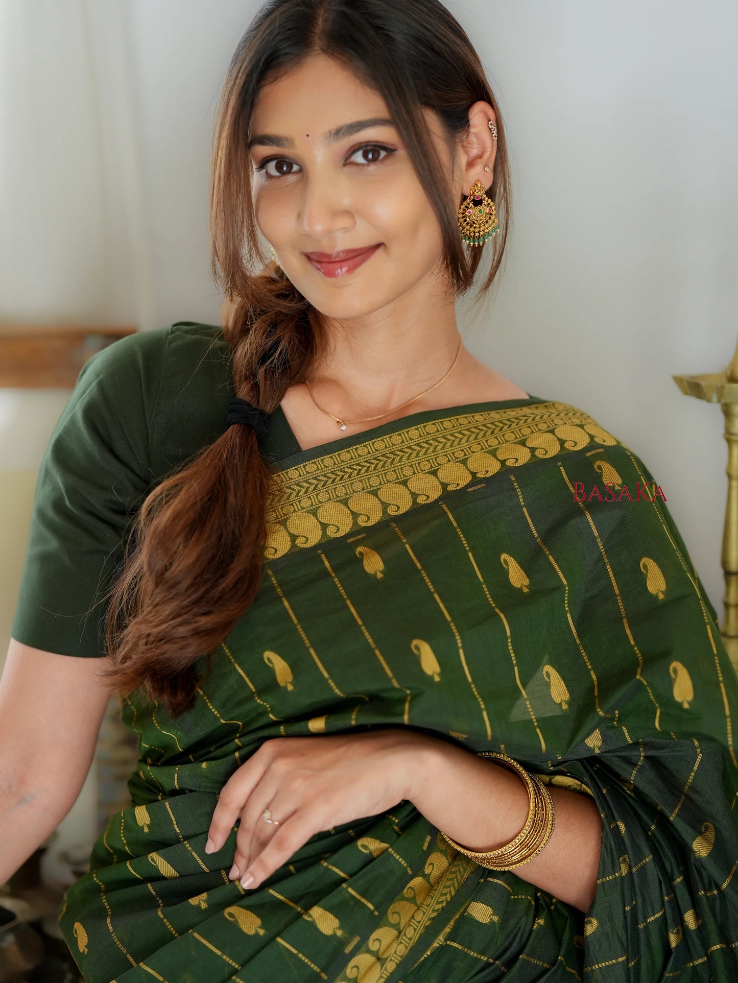 Dark Moss Green AMBI Handloom COTTON Saree