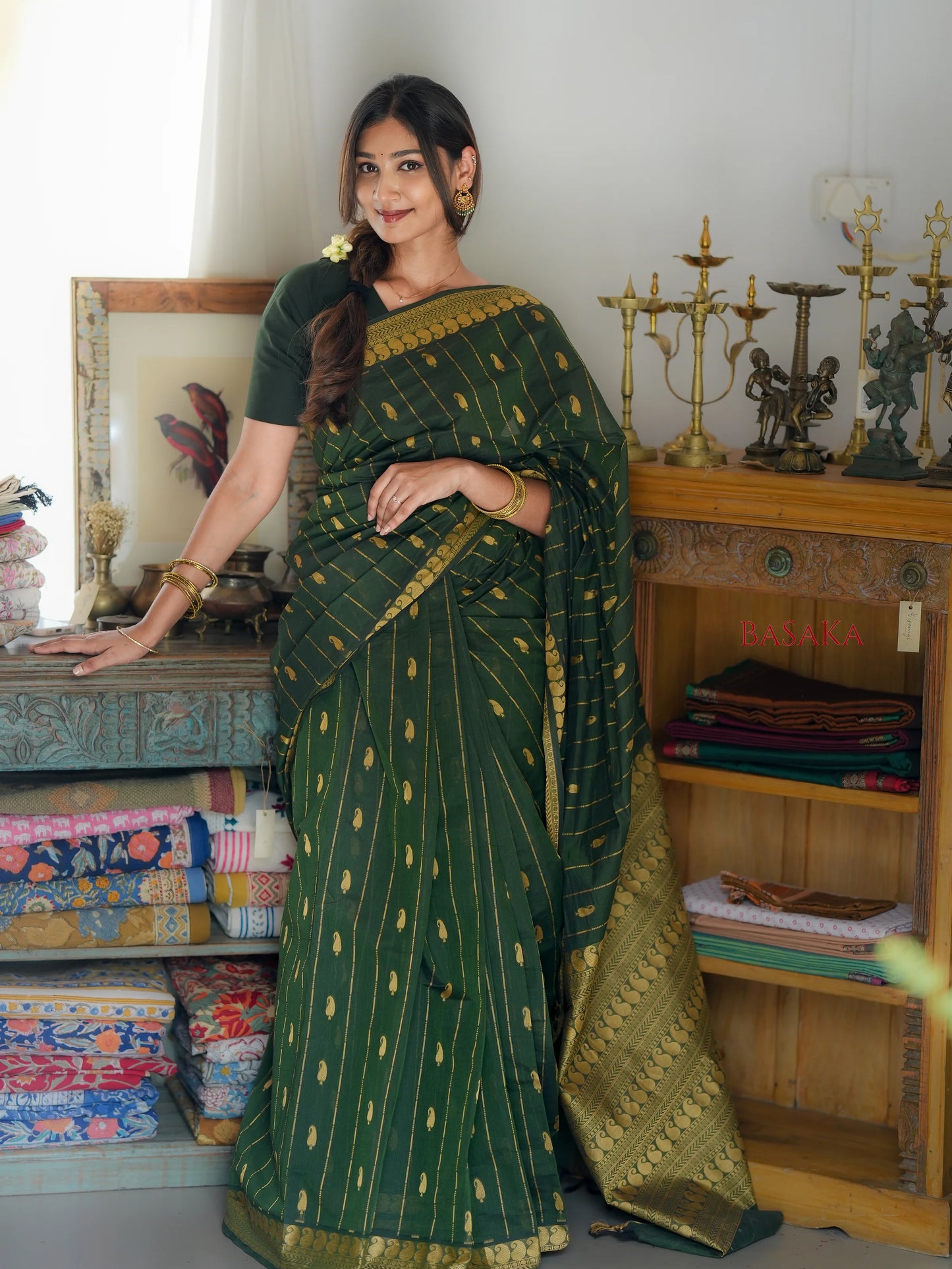 Dark Moss Green AMBI Handloom COTTON Saree