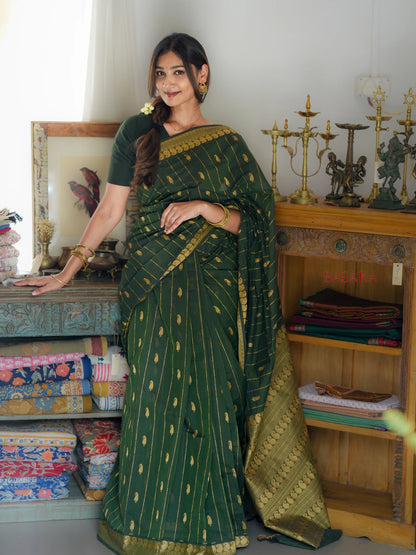 Dark Moss Green AMBI Handloom COTTON Saree