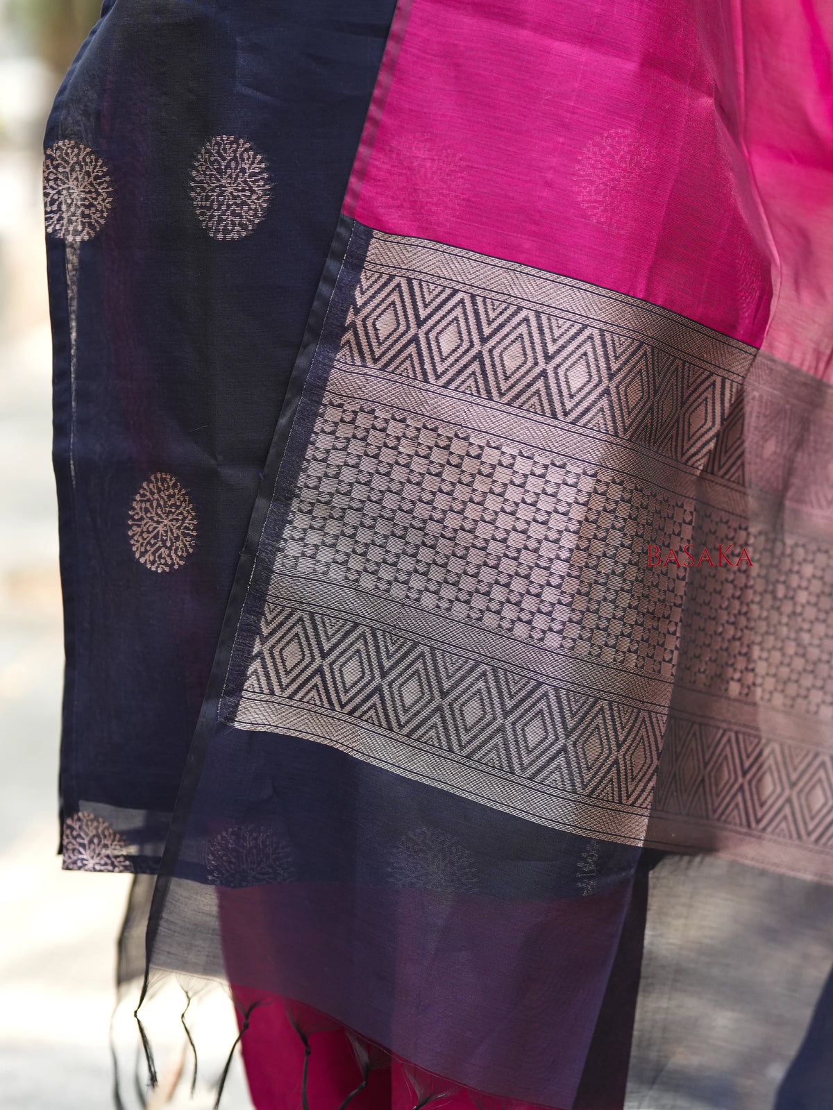 Deep Navy Blue n Pancy Purple Kora Silk Suit Set (3 pcs.) with lining