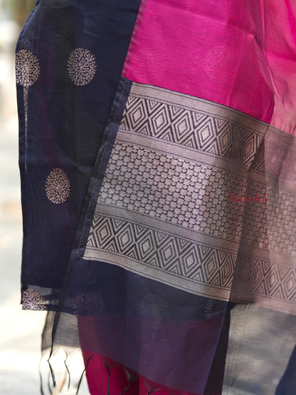 Deep Navy Blue n Pancy Purple Kora Silk Suit Set (3 pcs.) with lining