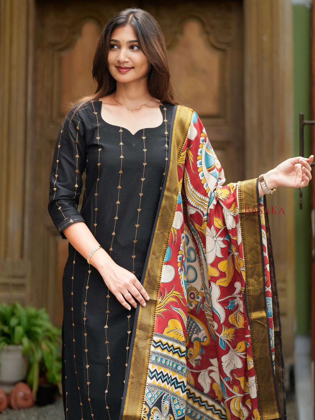 Deep Black Soft Raw Silk Suit Set (3 Pcs.) with lining