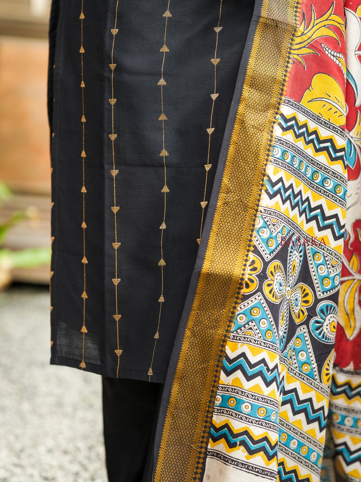 Deep Black Soft Raw Silk Suit Set (3 Pcs.) with lining