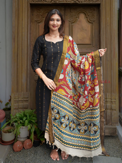 Deep Black Soft Raw Silk Suit Set (3 Pcs.) with lining