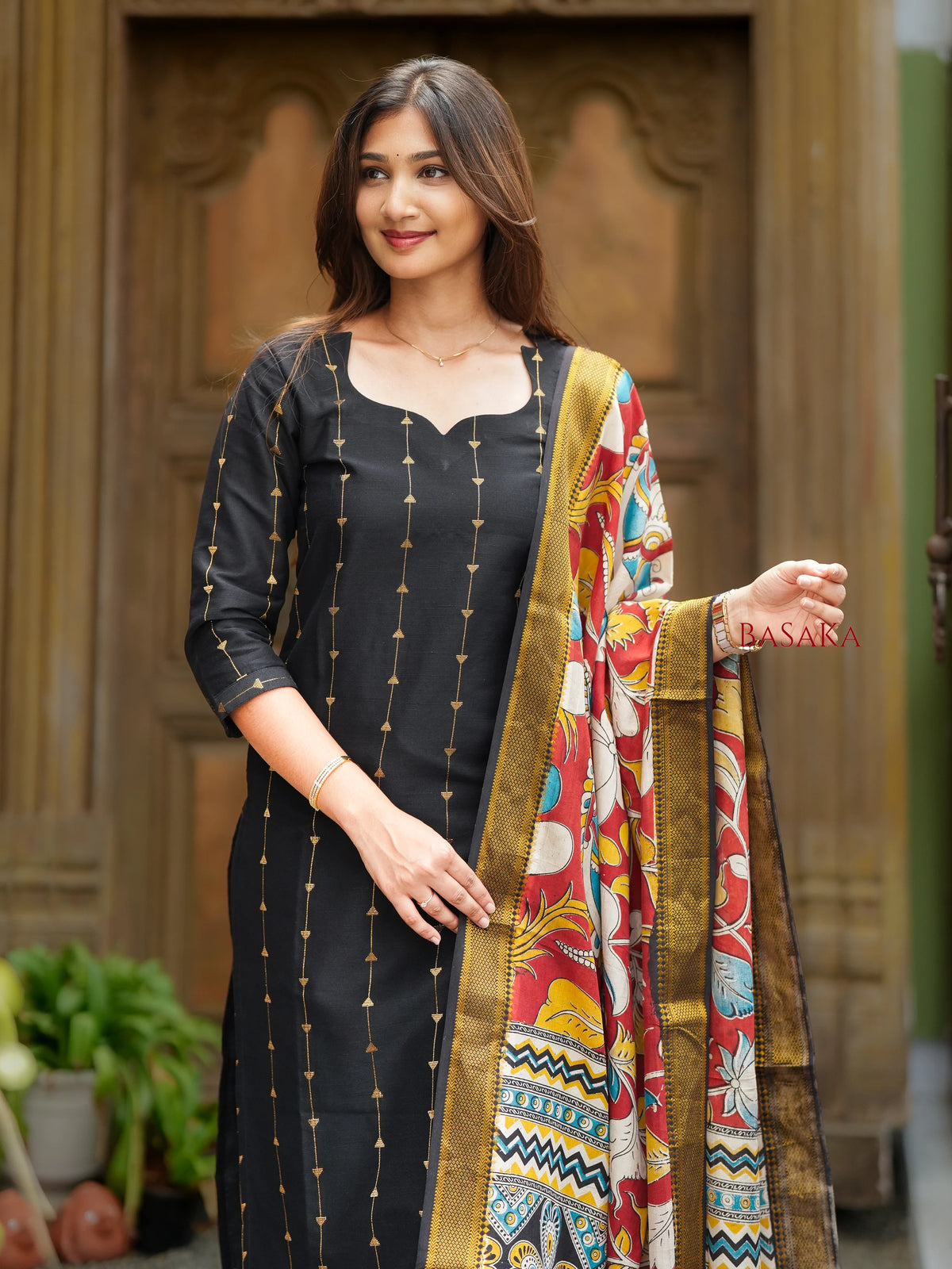 Deep Black Soft Raw Silk Suit Set (3 Pcs.) with lining