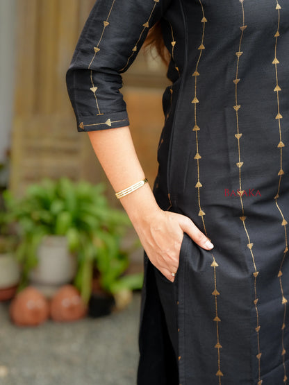Deep Black Soft Raw Silk Suit Set (3 Pcs.) with lining