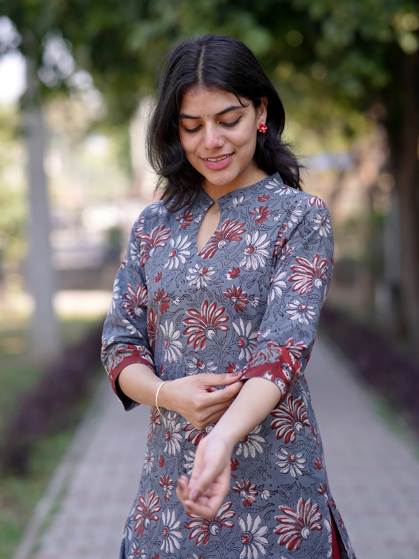 Dewy Grey Floral Block Printed Cotton Kurta