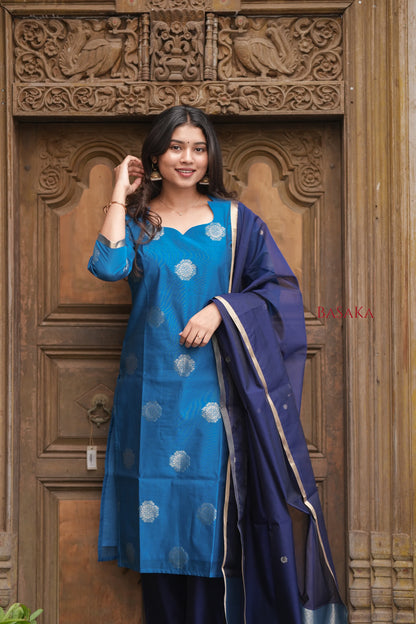 Dodger Blue Kora Silk Suit Set (3 pcs.) with lining.
