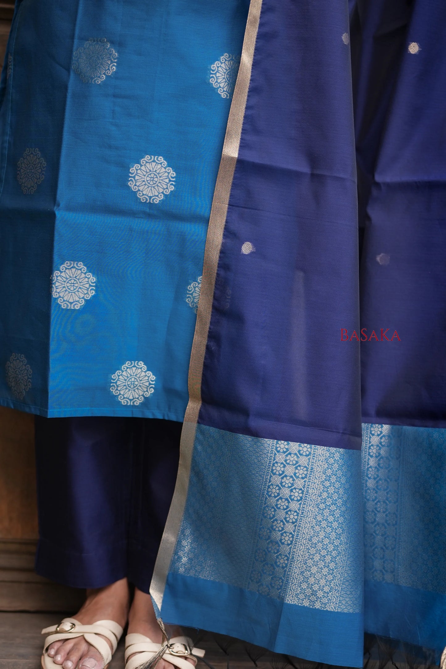 Dodger Blue Kora Silk Suit Set (3 pcs.) with lining.