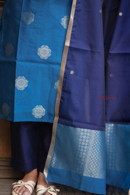 Dodger Blue Kora Silk Suit Set (3 pcs.) with lining.