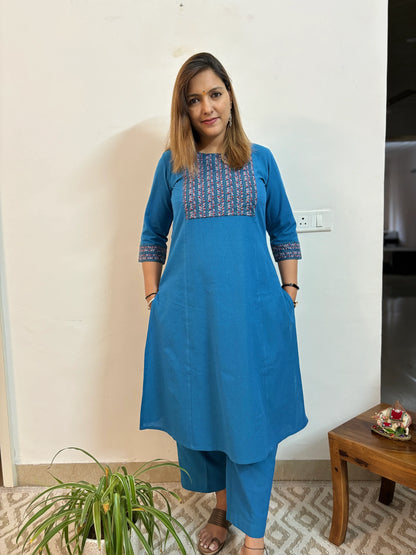 Blue A-Line Kurta and Palazzo Co-ord Set