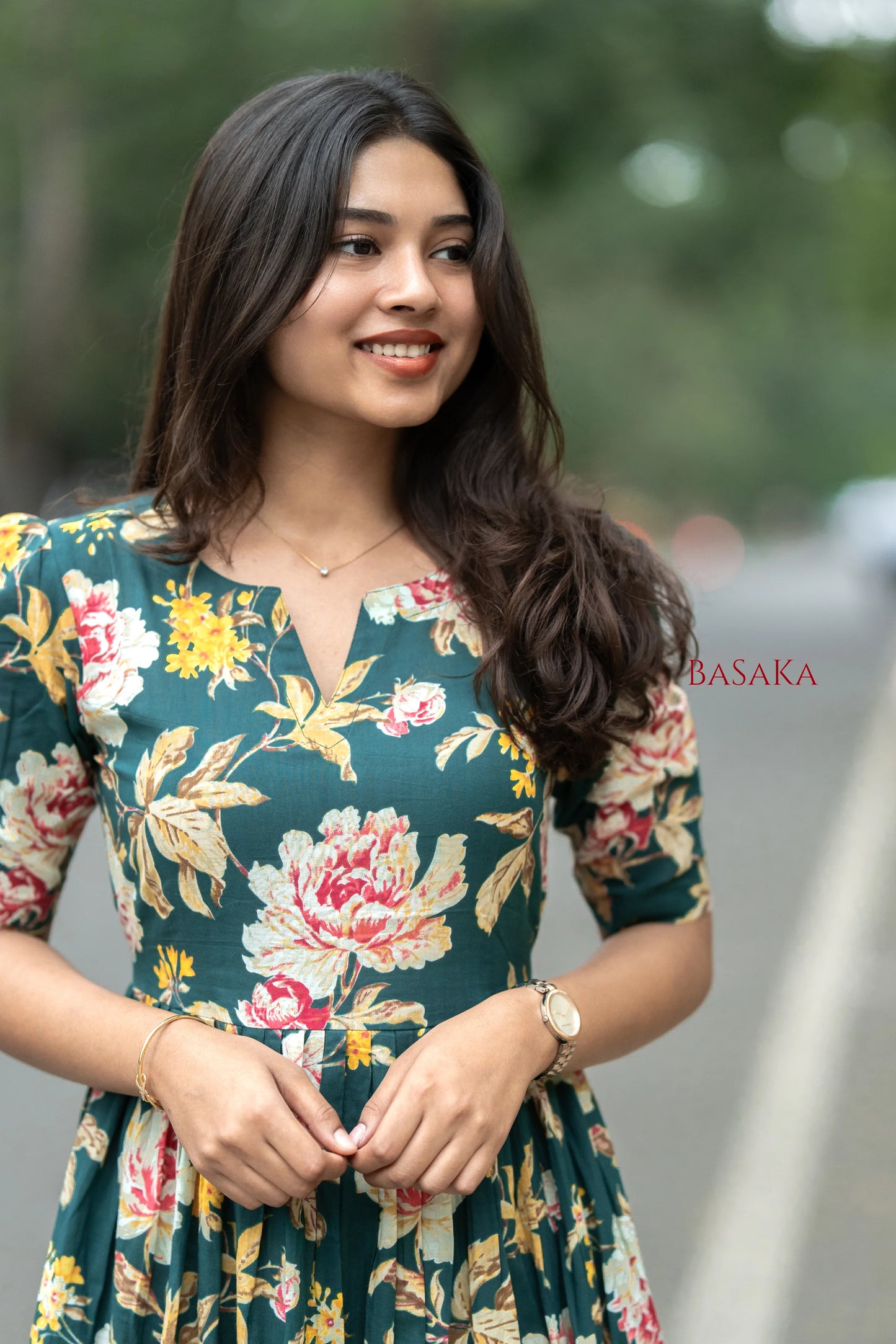 Emerald Carnation Bloom COTTON Tiered Dress_2