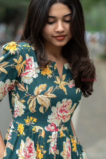 Emerald Carnation Bloom COTTON Tiered Dress_2