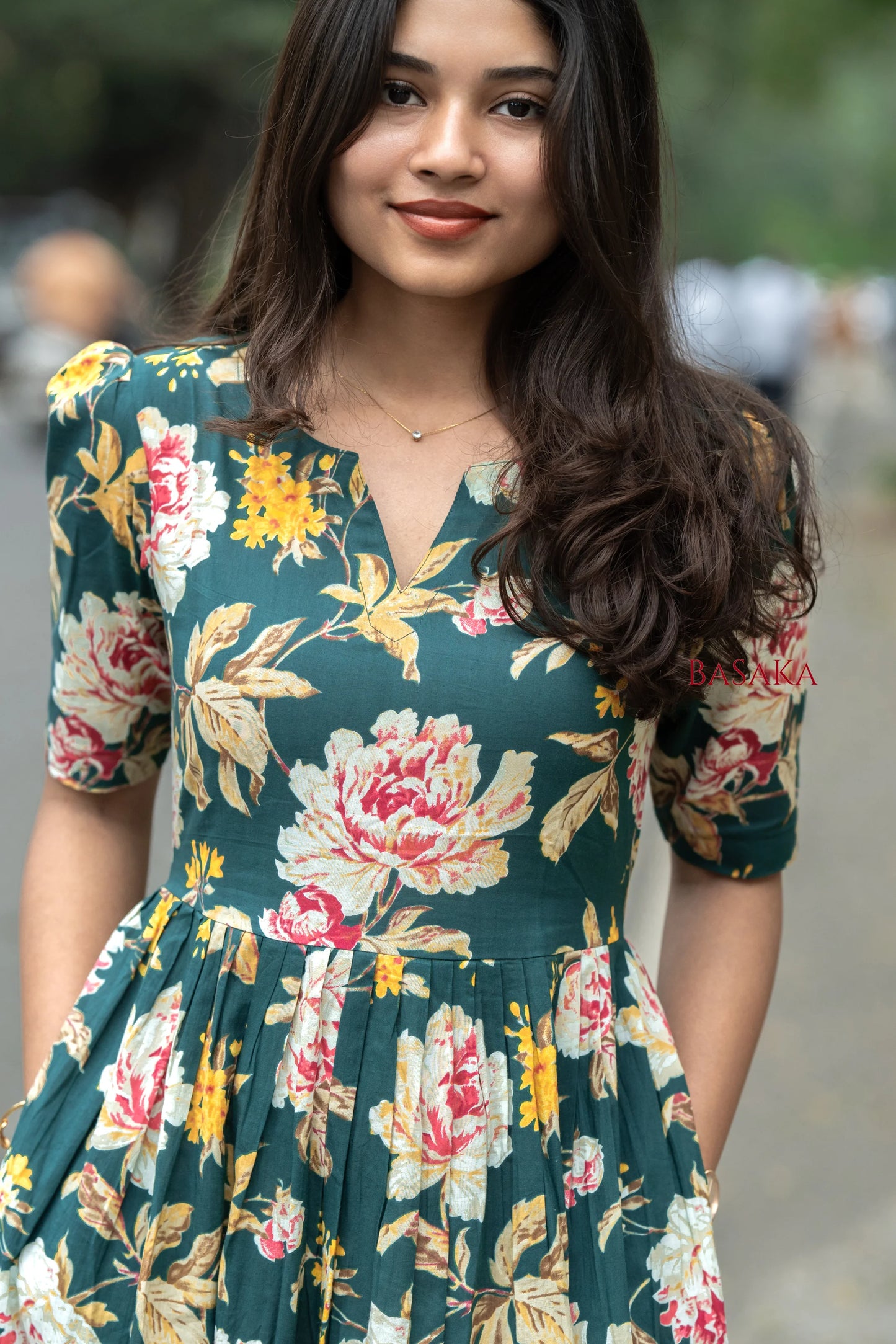 Emerald Carnation Bloom COTTON Tiered Dress_2