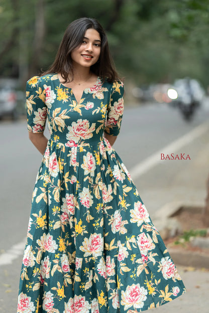 Emerald Carnation Bloom COTTON Tiered Dress_2