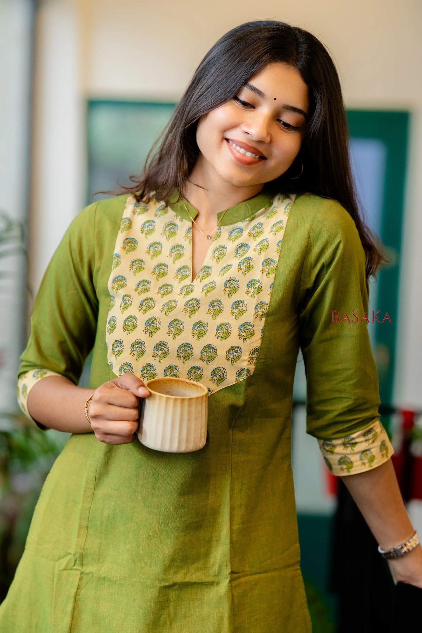 Flowers on Parrot A-line COTTON Kurta