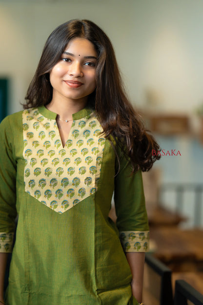 Flowers on Parrot A-line COTTON Kurta