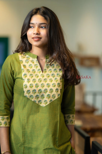 Flowers on Parrot A-line COTTON Kurta