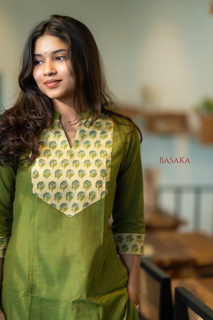 Flowers on Parrot A-line COTTON Kurta