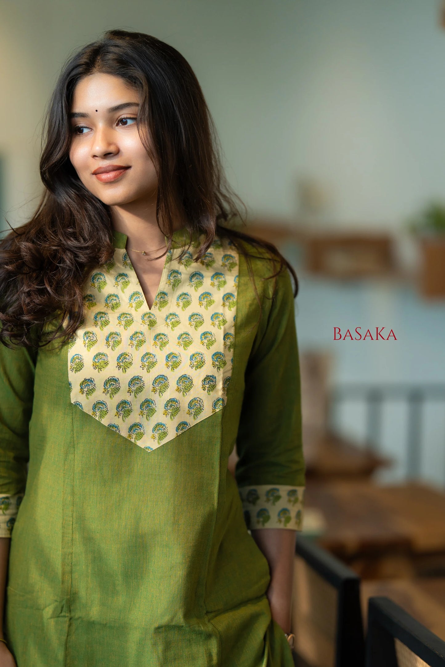 Flowers on Parrot A-line COTTON Kurta