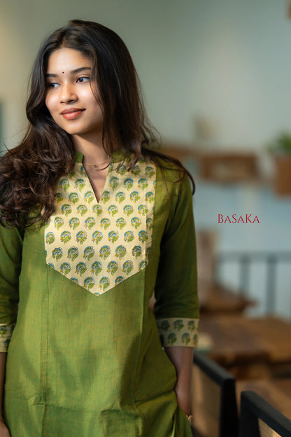 Flowers on Parrot A-line COTTON Kurta