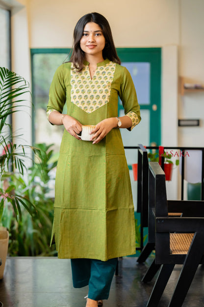 Flowers on Parrot A-line COTTON Kurta