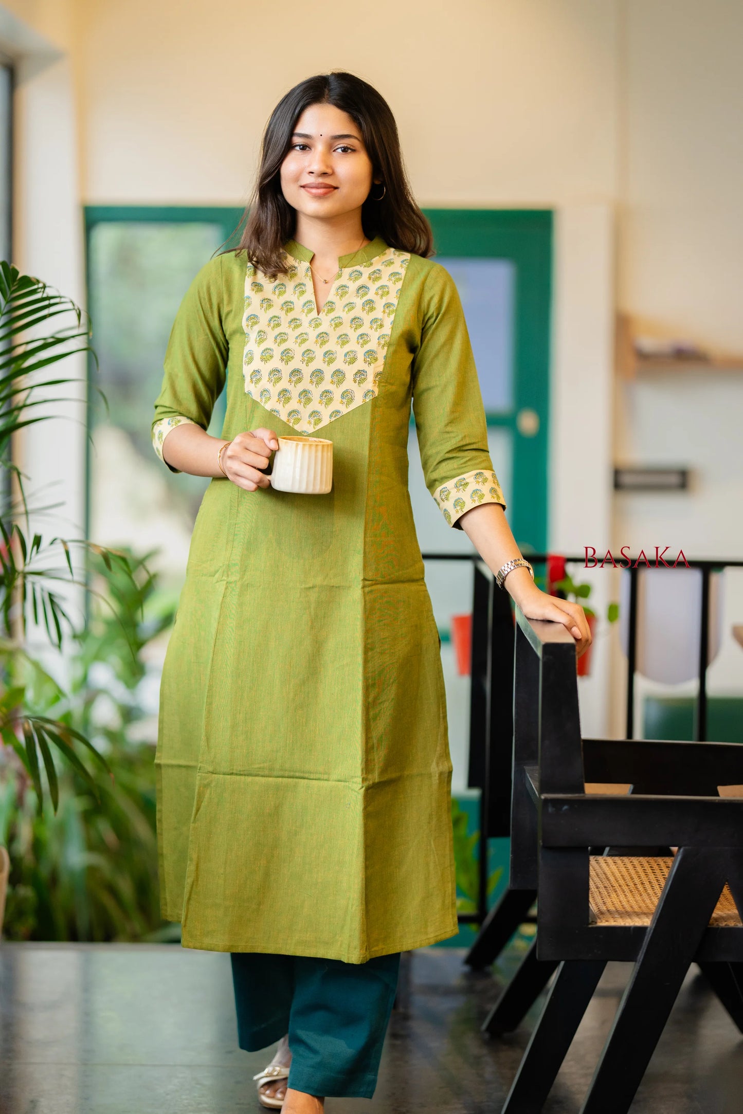 Flowers on Parrot A-line COTTON Kurta