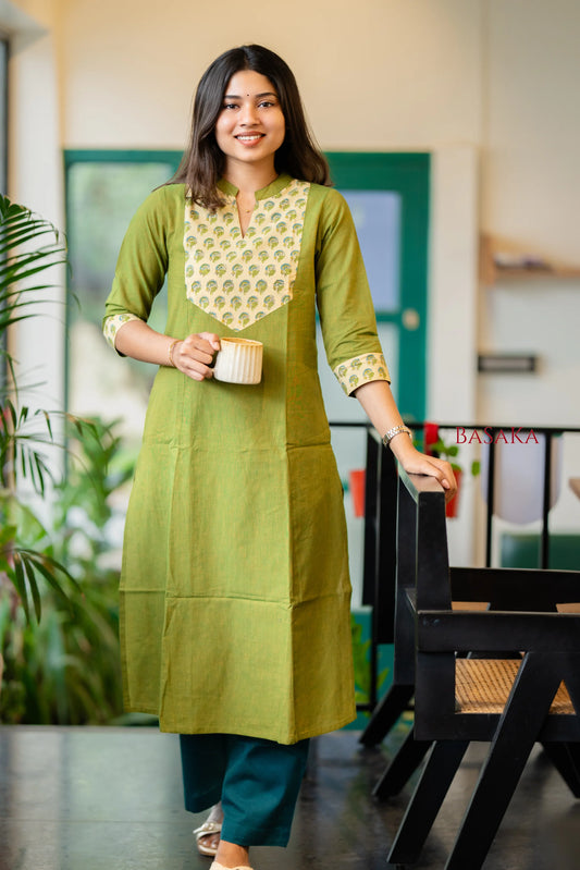 Flowers on Parrot A-line COTTON Kurta