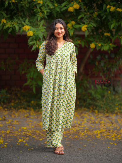 Forest Green Motif Block Printed COTTON Coord Set