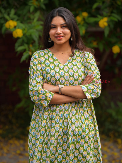 Forest Green Motif Block Printed COTTON Coord Set