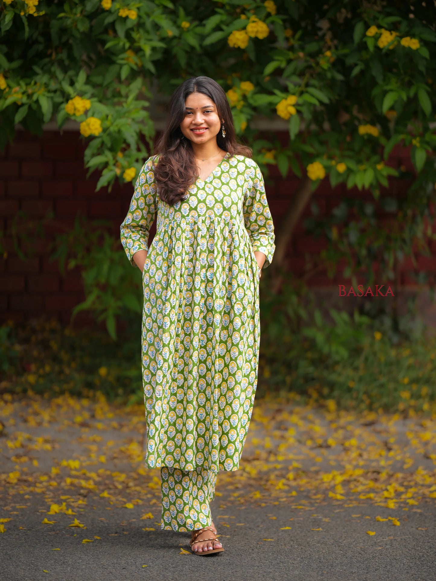 Forest Green Motif Block Printed COTTON Coord Set