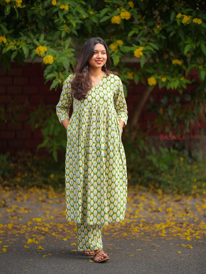 Forest Green Motif Block Printed COTTON Coord Set