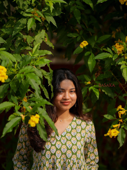 Forest Green Motif Block Printed COTTON Coord Set