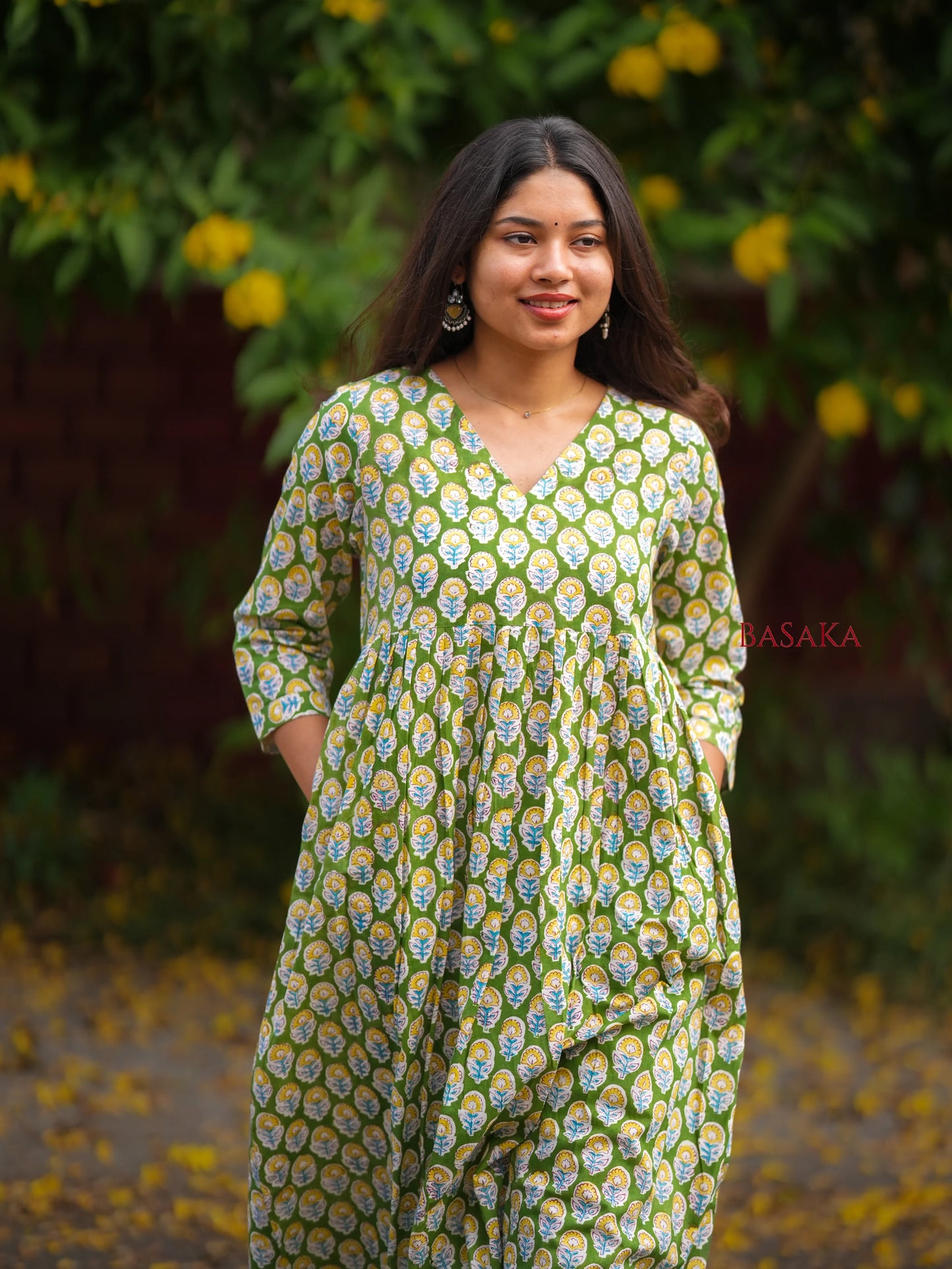 Forest Green Motif Block Printed COTTON Coord Set