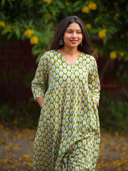Forest Green Motif Block Printed COTTON Coord Set