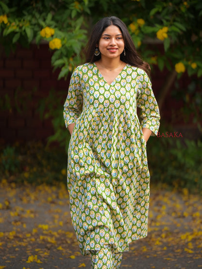 Forest Green Motif Block Printed COTTON Coord Set