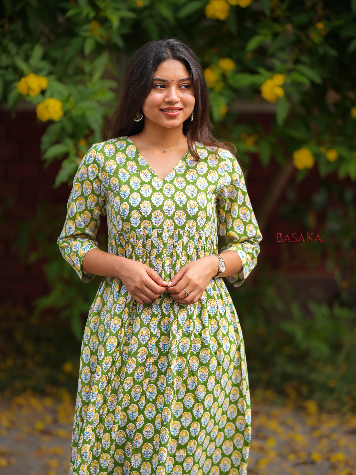 Forest Green Motif Block Printed COTTON Coord Set