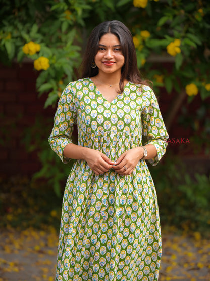Forest Green Motif Block Printed COTTON Coord Set