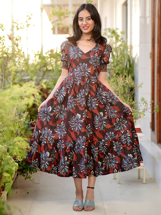 Forest Hues COTTON Tiered Dress