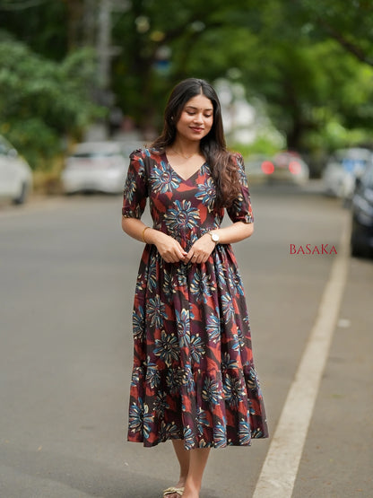 Forest Hues COTTON Tiered Dress