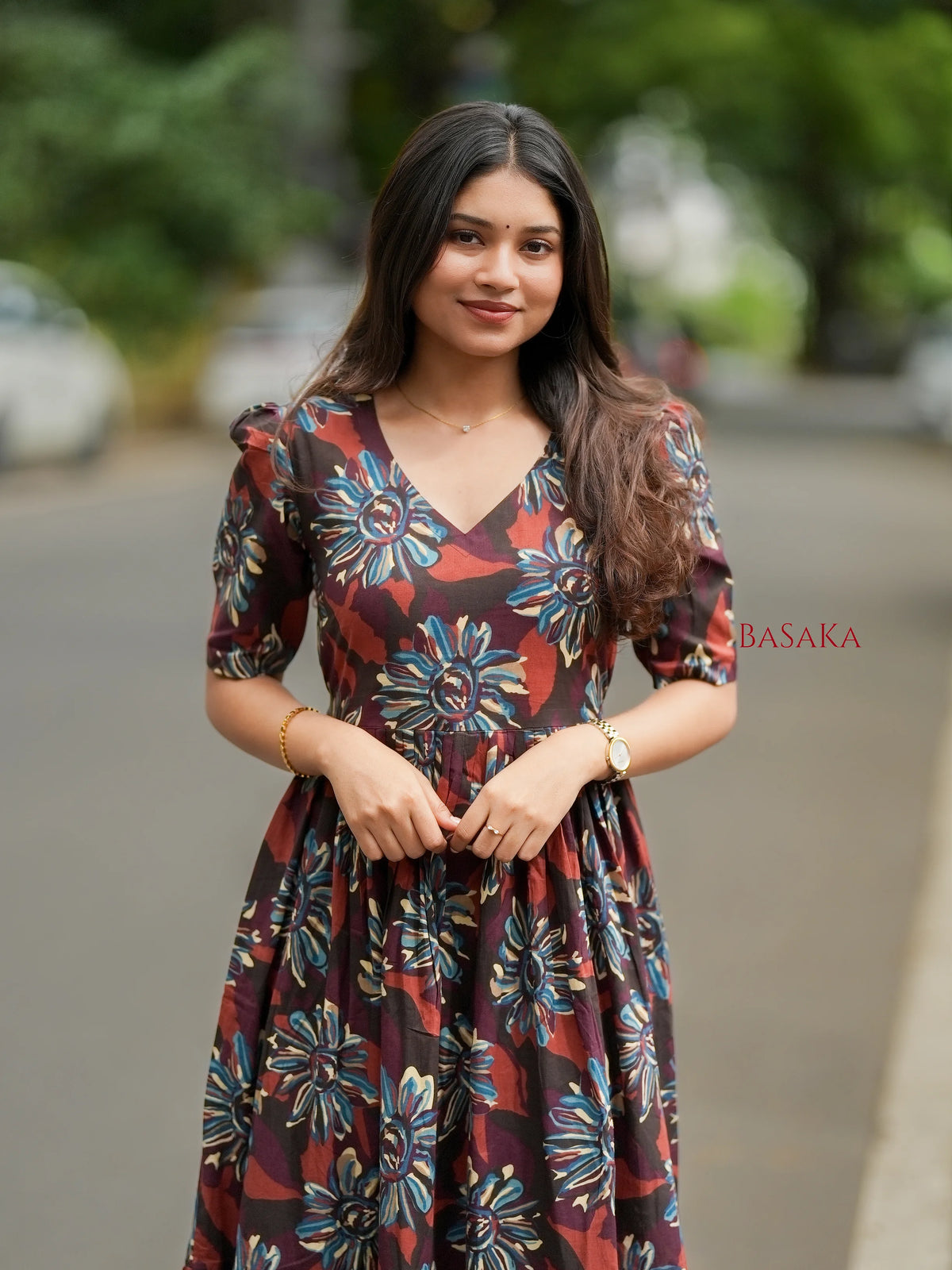Forest Hues COTTON Tiered Dress