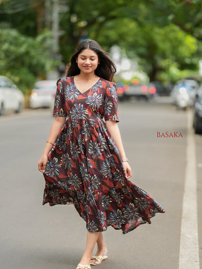 Forest Hues COTTON Tiered Dress