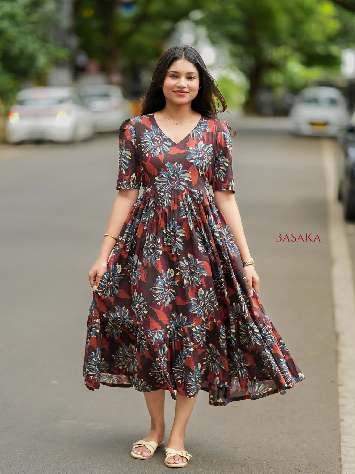 Forest Hues COTTON Tiered Dress