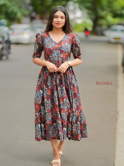 Forest Hues COTTON Tiered Dress