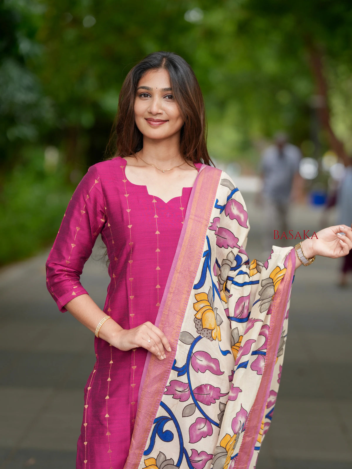 French Rose Soft Raw Silk Suit Set (3 Pcs.) with lining