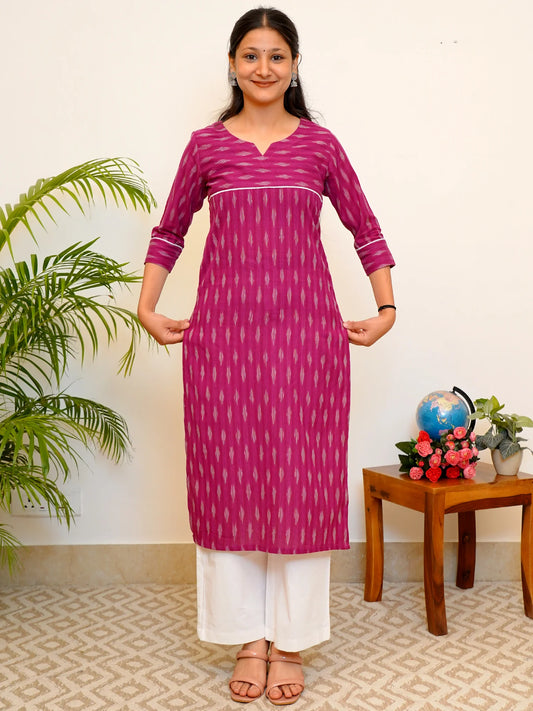 Fuchsia Purple IKKAT Handloom COTTON Kurta