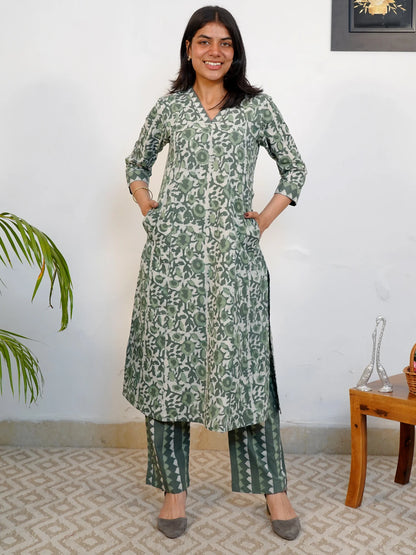 Garden Leaf Dream A-Line COTTON Kurta Set