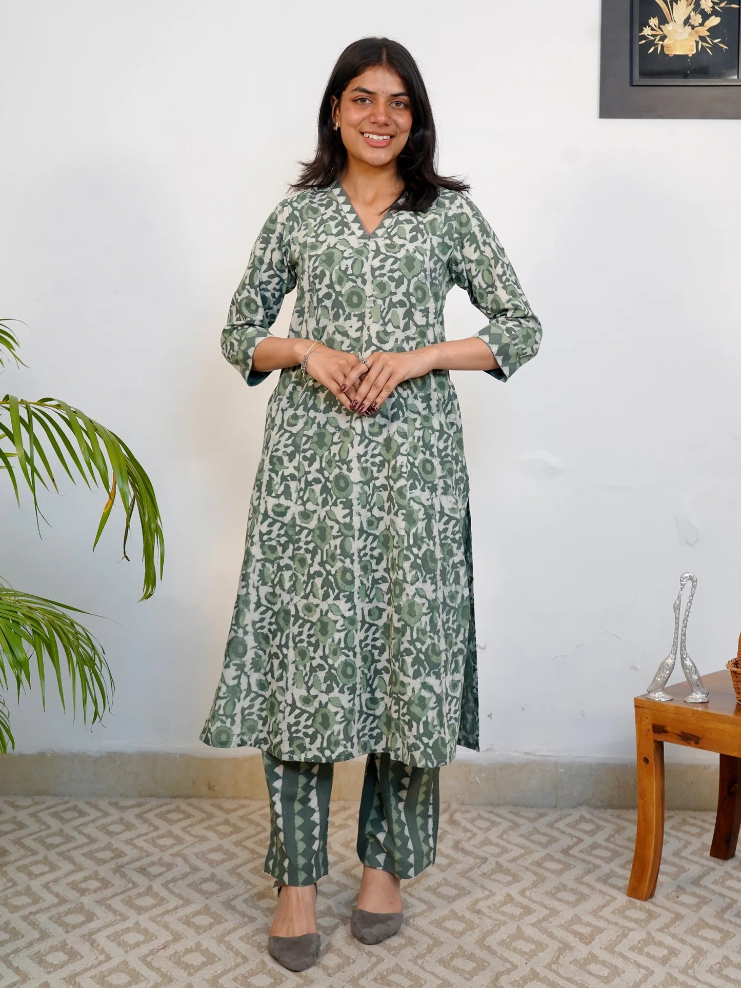 Garden Leaf Dream A-Line COTTON Kurta Set
